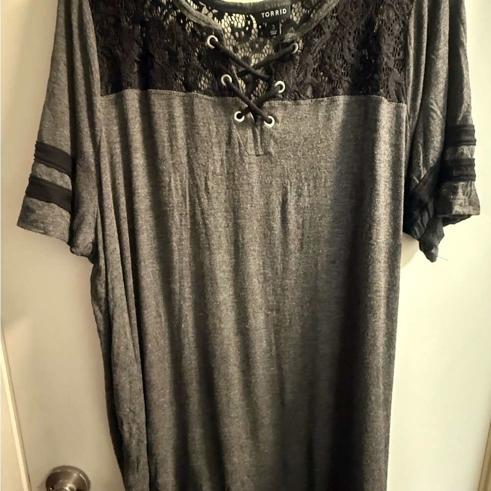 Torrid Gray Lace-Up Short Sleeve Tee